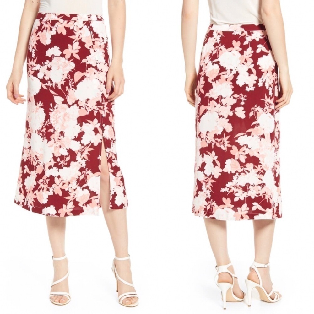 NWT Chelsea 28 Floral Print Midi Skirt Pink Small
